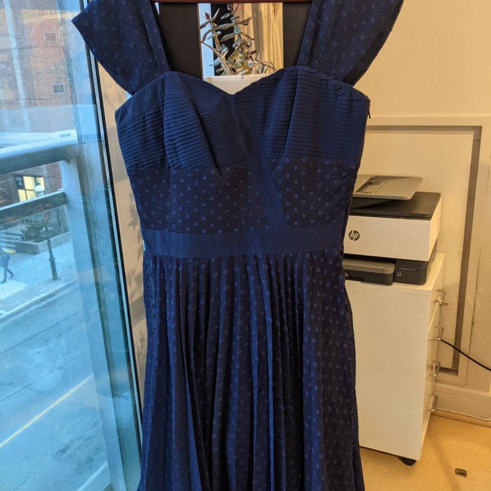 Reiss Melia Navy Blue Pleated Panel Dress - Picture 4 of 6